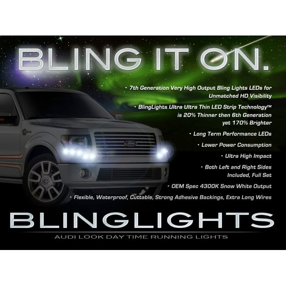 For Ford F-150 F150 LED DRL Light Strips Headlamps Headlights Head Lamps Day Time Running Strip Lights