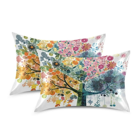 Silky Satin Standard Pillowcases For Hair And Skin A Tree with Four Seasons