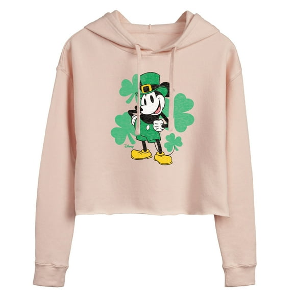 Disney - Leprechaun Mickey - Juniors Cropped Pullover Hoodie