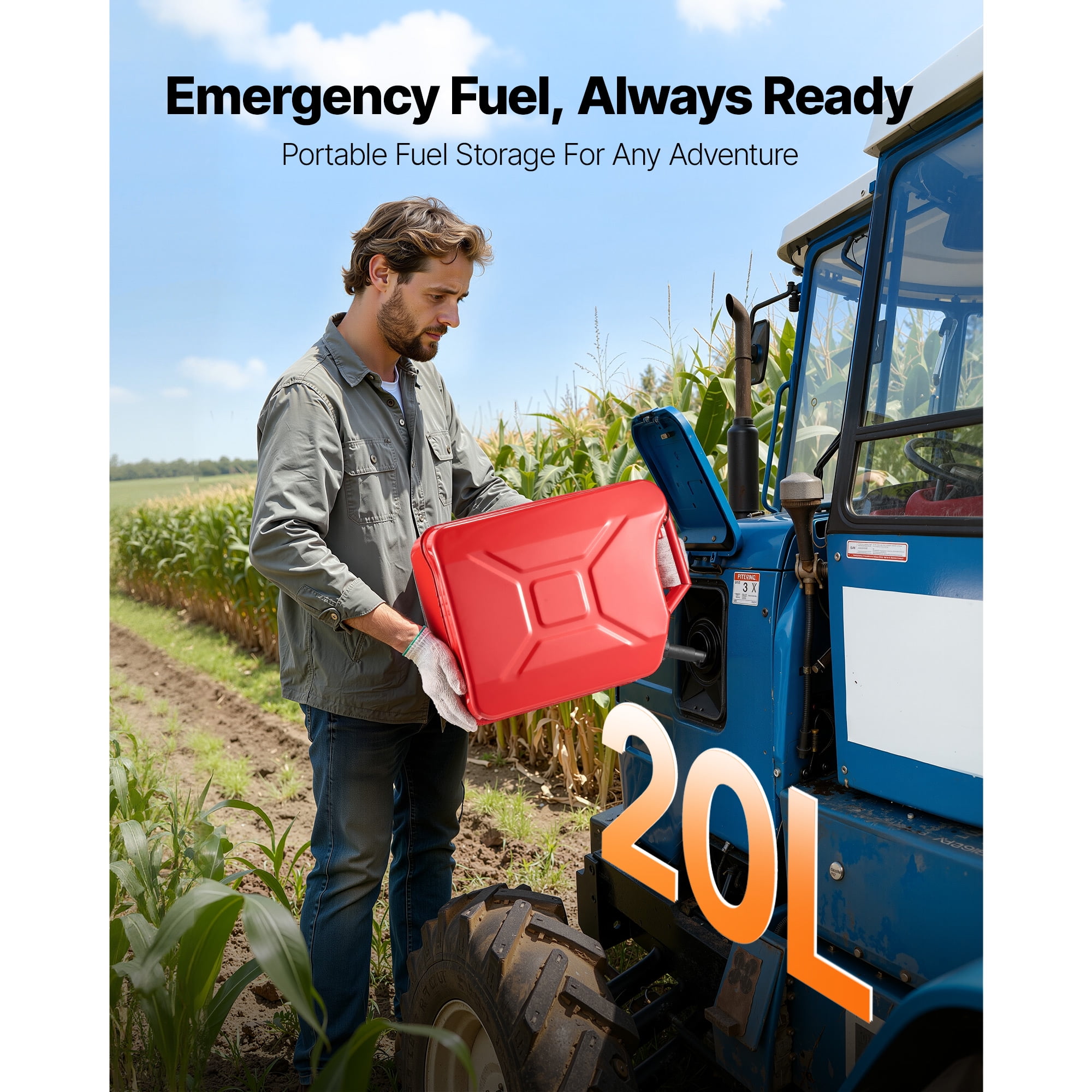 KFFKFF 5.3 Gallon Metal Fuel Container with Spout and Handle, Durable Leakproof Gas Tank for Cars, Motorcycles, ATV, UTV, Red, Set of 2