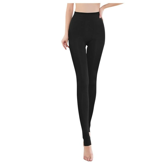WTXUE Stirrup Leggings Women, Pantalones De Mujer Womens Tights Warm Thickened Silken Mist Solid Color Seamless Lined Thermal Pantyhose Stockings, Full-Length, 2-Black
