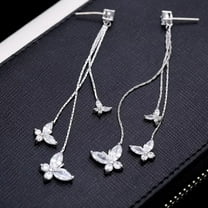 SPRING PARK Women Flower Rose Crystal Butterfly Long Tassel Fairy Earrings Stud Dangle Women Gift