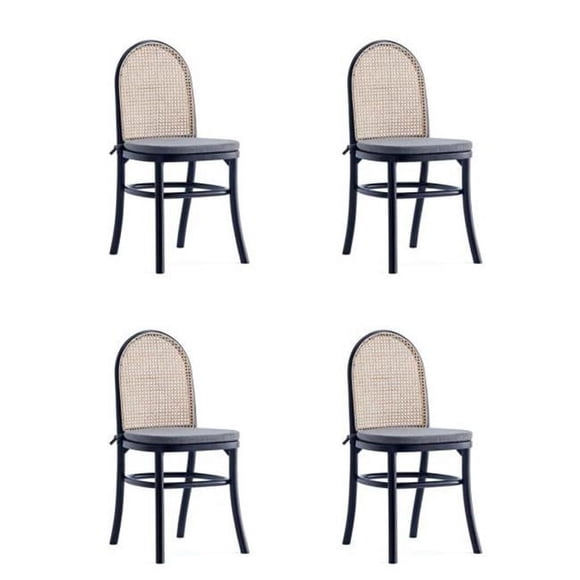 Manhattan Comfort 2-DCCA05-GY Paragon Dining Chair with Cushions, Black, Gray & Cane - Set of 4