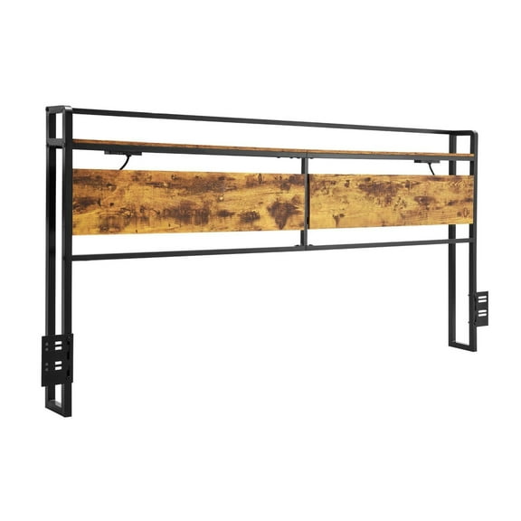 King Headboard with Storage & USB Ports, Adjustable Height Freestanding Headboard, King Size Bed Headboard for Bed Frames, Black & Brown