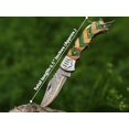 thumbnail image 2 of Copper Damascus Pocket Knife – Olive & Green Handle, Folding Tactical Hunting Knife with Sheath & Sharpener – Perfect for Outdoor Use, 2 of 6