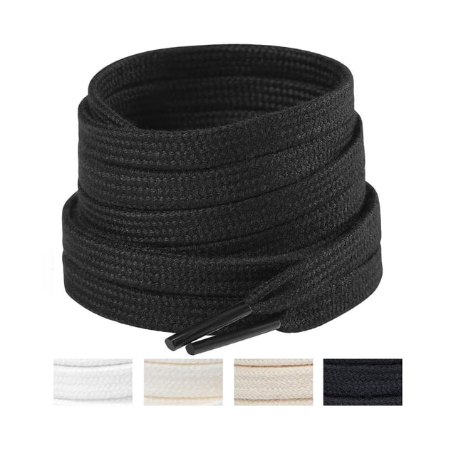 Handshop Cordones Deportivos Planos Anchos De 5/16 Pulgadas (2 Pares) - Cordones Para Zapatillas Y Zapatos Casuales, Reemplazos, Negro, 40 Pulgadas (100 Cm)