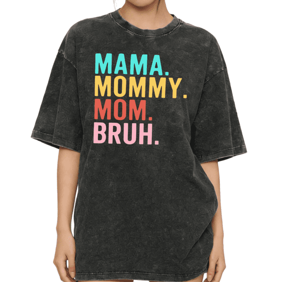 UNISHE Women's "Mama Mommy Mom Bruh" Colorful Text Vintage Washed T-Shirt Short Sleeve Distressed Relaxed Fit Tee