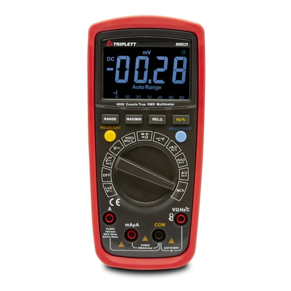 Triplett MM525 True RMS 6000 Count High Performance Digital Multimeter with LPF and LOZ and EBTN Display - AC/DC Voltage, AC/DC Current, Resistance, Temperature, Continuity
