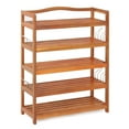 thumbnail image 1 of Costway 5-Tier Wood Shoe Rack Solid Acacia Wood Shoe Shelf with Side Metal Hooks, 1 of 10