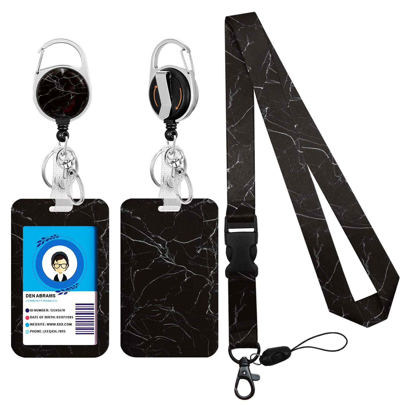 Black Marble Lanyards for Id Badges, Cute Badge Reel Heavy Duty with Carabiner  Clip, Fashionable ID Badge Holder with Breakaway Lanyard, Teacher Nurse  Office Gifts 