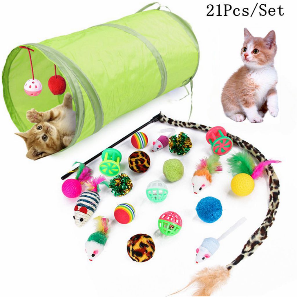 21Pcs Pet Toys Set Cat Teaser Tunnel Ball Plush Toys for Cat Dog Puppy