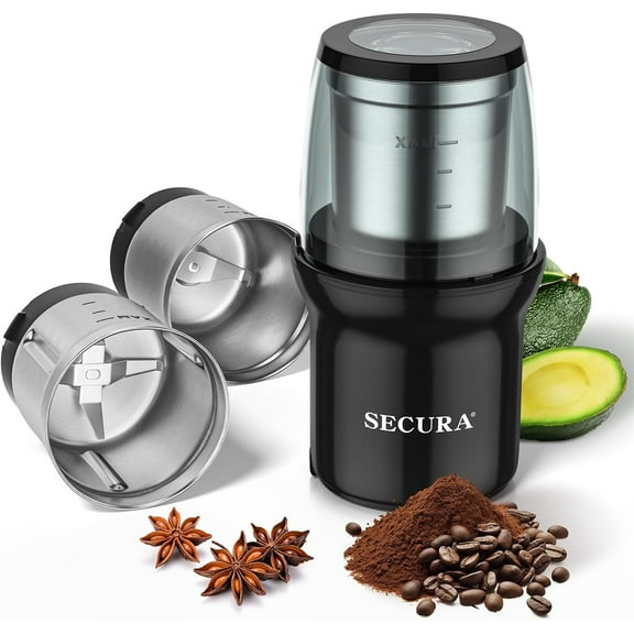 Electric Spice Grinder, Dual Stainless Bowls for Wet & Dry Grinding, Multi-Use for Spices & Coffee