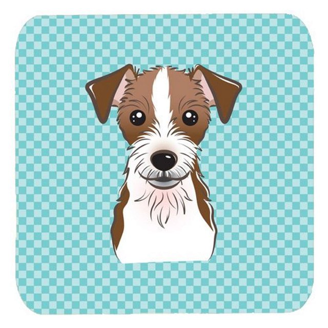 ""Caroline'S Treasures Bb1140Fc Posavasos De Espuma Checkerboard Blue Jack Russell Terrier (Juego De 4) 3.5"""" H X 3.5""" W Multicolor""