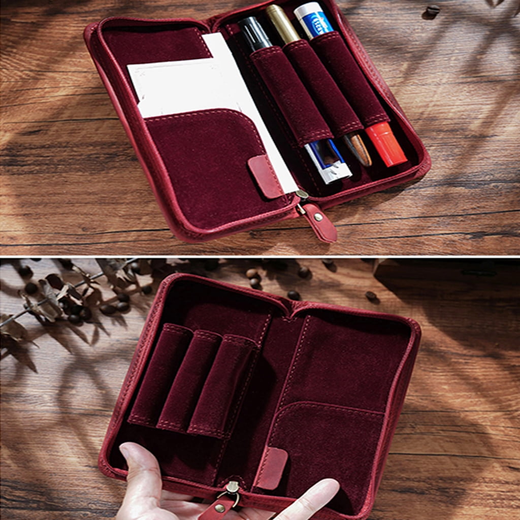3 Divided Slots Pen Case Fountain Pen Holder Stationery Bag Pencil Organisers1eatherFountain Pen Case 3 Divided Slots Pen Bag Pencil Organiser Pencil Case