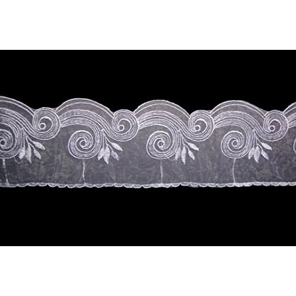 Altotux 3.5" White Sheer Organza Bridal Embroidery Lace Scalloped Trim by Yard