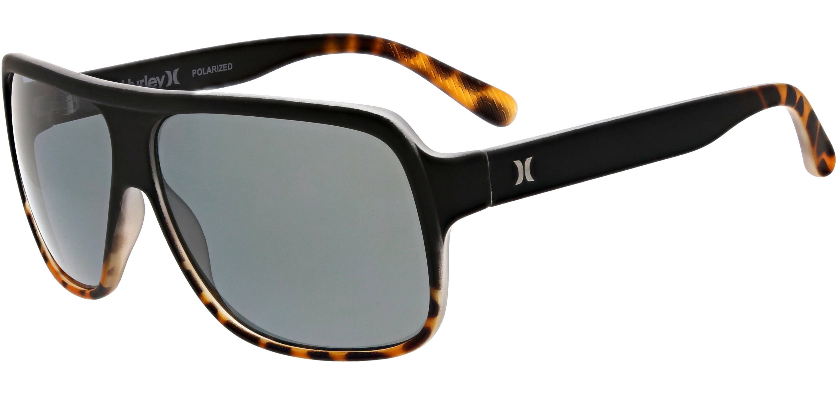 Hurley Palm Square Sunglasses with Black Tort Frame and Smoke Solid Polarized Lens HSM3010PS 215