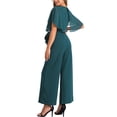 thumbnail image 3 of Mono con mangas acampanadas Inspire Chic para mujer, casual elegante, con cinturón en la cintura, pantalones de pierna ancha, atuendo de una pieza XL verde oscuro, 3 of 6