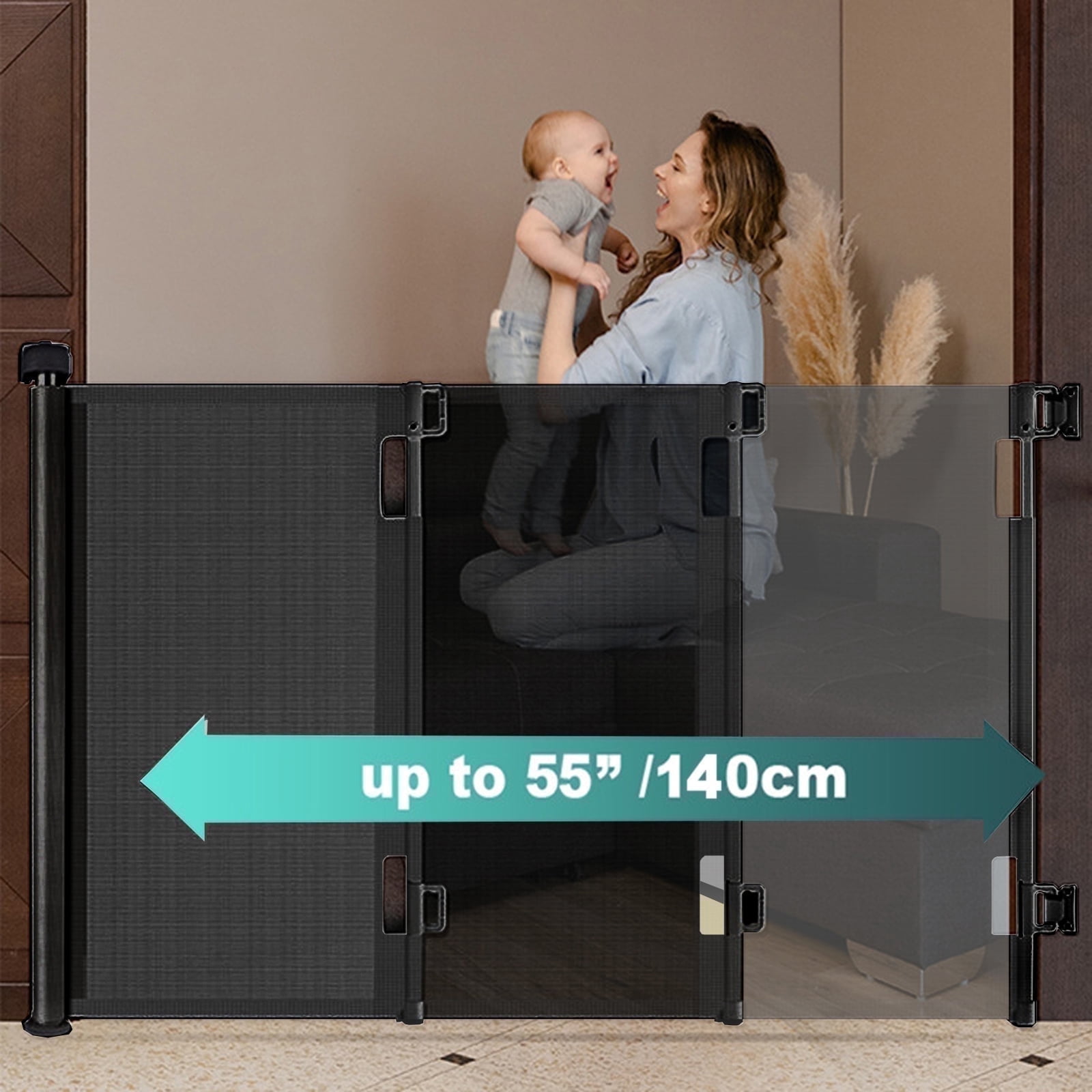 Stusgo Retractable Baby Gate, 33x55 Inches, Black