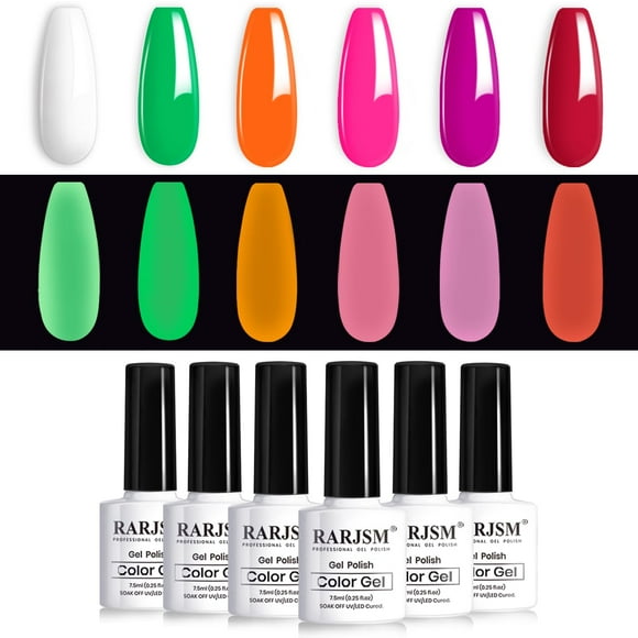 Set de esmaltes de uñas en gel RARJSM Neon Glow, 6 x 7,5 ml Soak Off