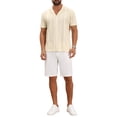 thumbnail image 2 of INSPIRE CHIC Men's Hollow Knitted Shirt Short Sleeve Button Down Striped Shirts M Beige, 2 of 6