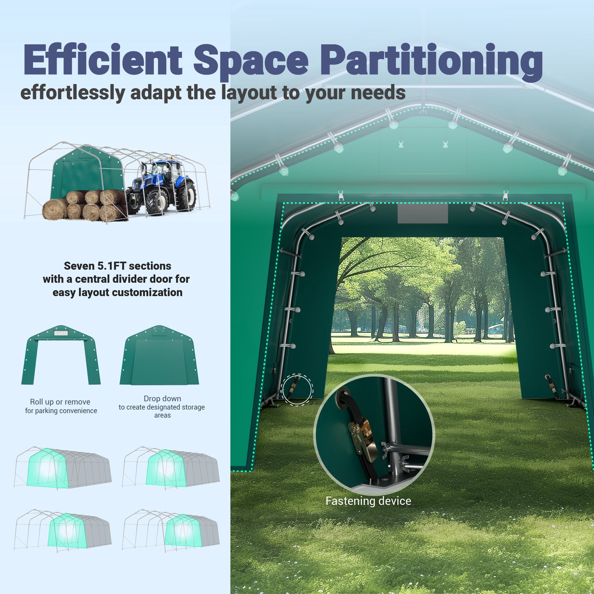 Summit Living 11 x 28 x 8.4 FT Green All-Weather Outdoor Portable Storage Shed, Steel Peak Style Canopy Carport, Agricultural Storage Shelter Tent