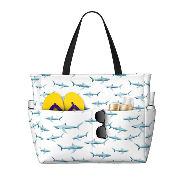 Fotbe Cute Shark Bolsa de Viaje para Playa - Resistente al Agua, Bolsa Tote de Gran Capacidad y Ligera con 7 Bolsillos para Mujeres y Hombres
