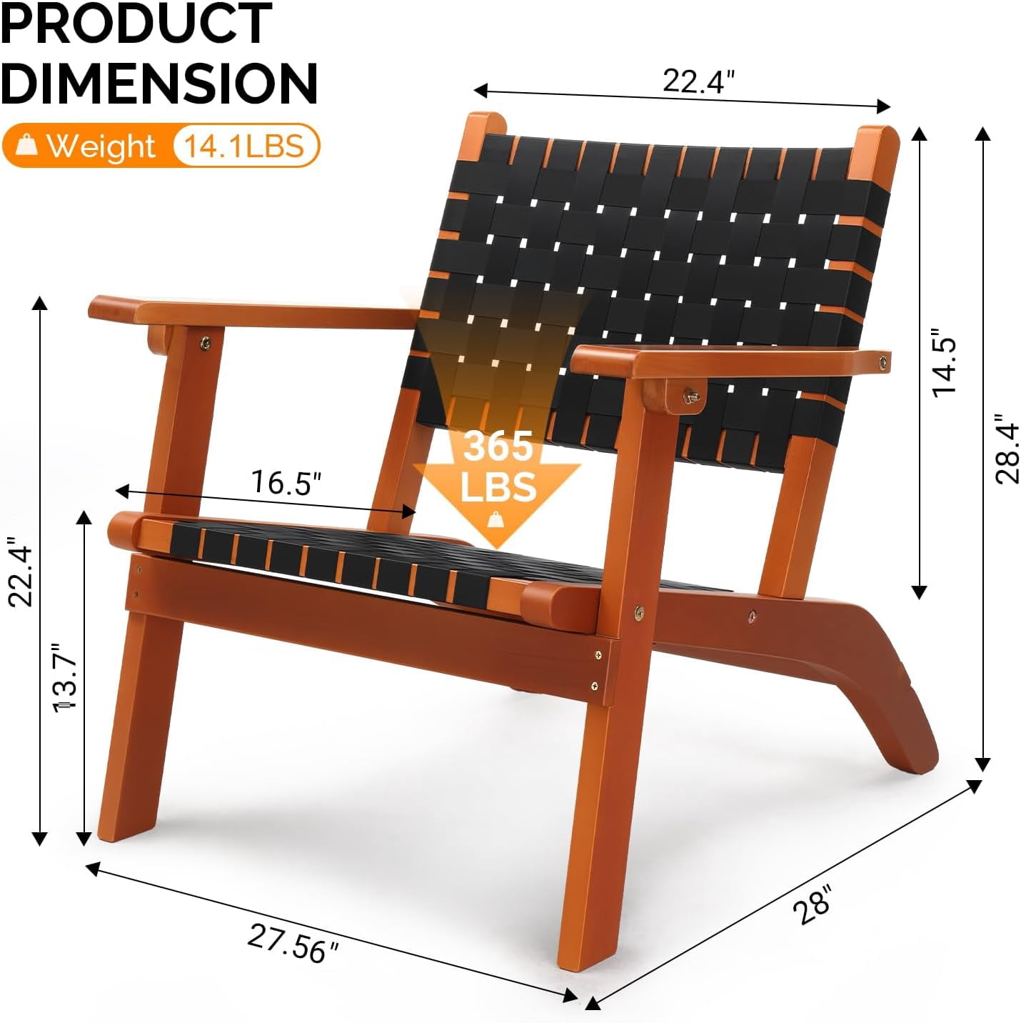 FeGemax Outdoor Armchair, All-Weather Wooden Patio Chair with Waterproof PE Woven Fabric, Adirondack Chair for Garden, Lawn and Poolside (1, Black and Brown)
