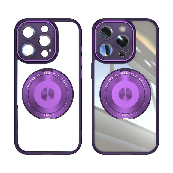 for iPhone 16e Back Case with Lens Protector, Slim TPU Frame Rotating Ring Bracket Magnetic PC Clear Back Anti-Scratch Anti-fingerprint Phone Case for iPhone 16e, Darkpurple