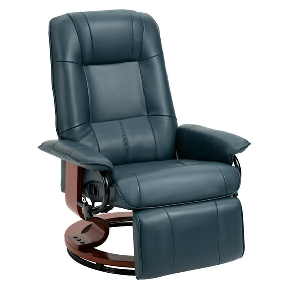 Faux Leather Manual Recliner with Swivel Wood Base, Blue
