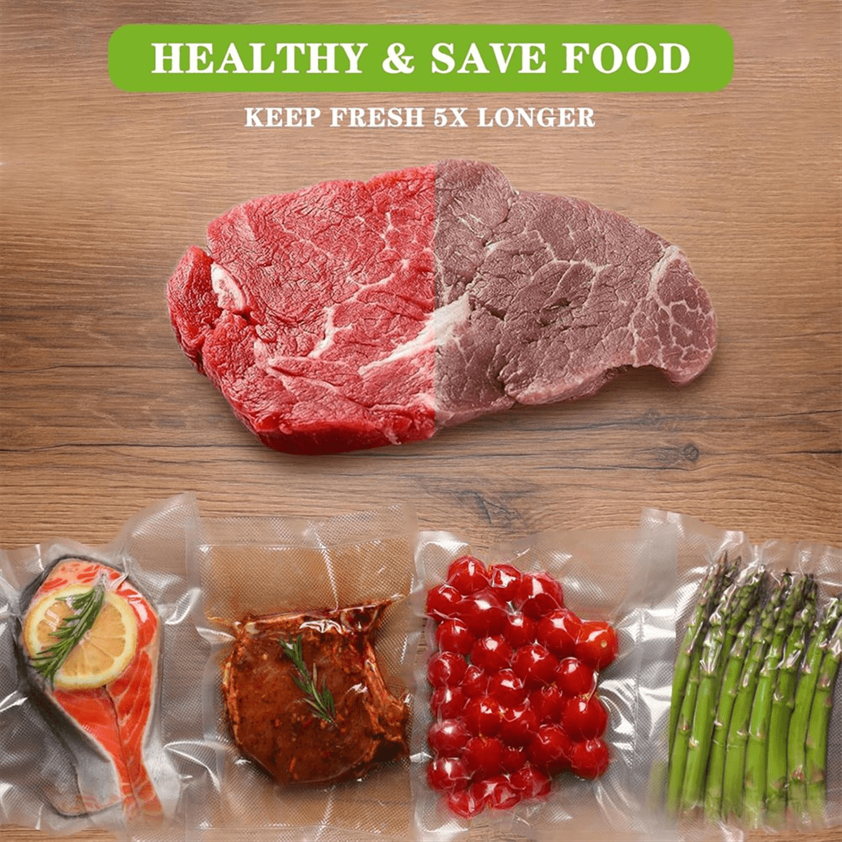 Vacuum Sealer for Food - Cordless Handheld Food Vacuum Saver with 10 Pcs Sealer Bags, for Food Preservati