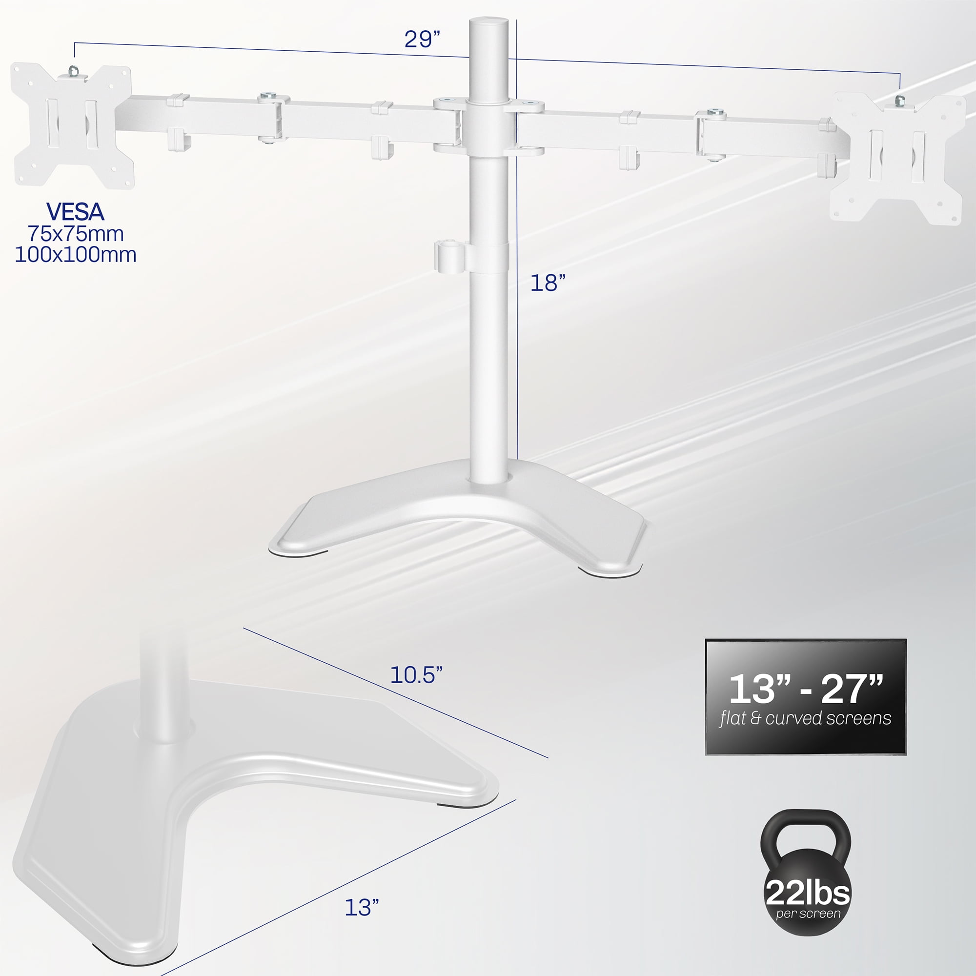 VIVO White Dual Monitor Desk Stand Mount, Fits Up to 27" Computer Screens