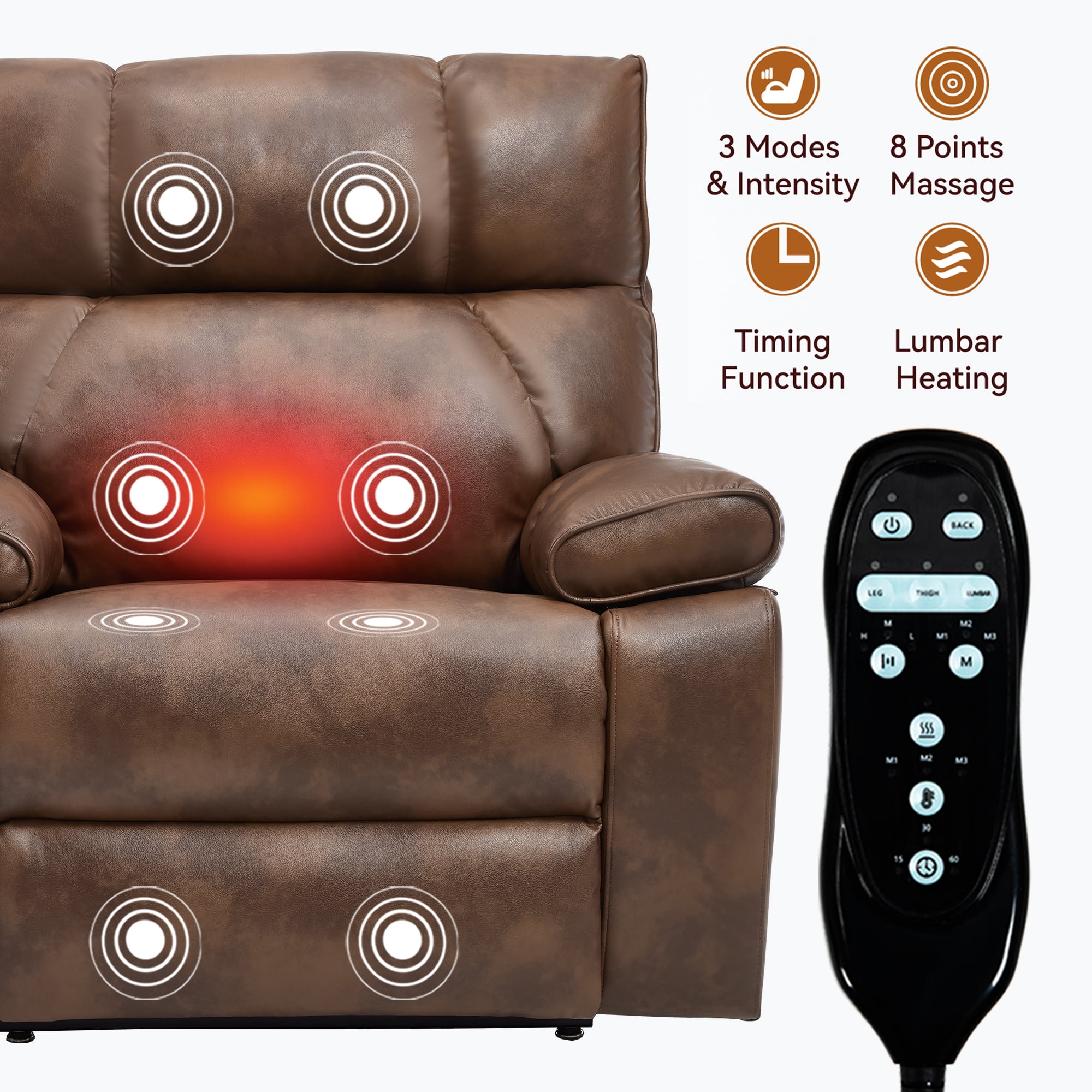 Alvantor Large Power Lift Recliner Chair for Elderly UP Leather Electric Recliners Chair with Massage and Heat for Living Room Brown