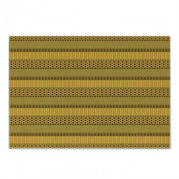 Kente Pattern Cutting Board, Horizontal Borders of the Prehistoric Country Zigzags Folkloric Ornament Tile, Decorative Tempered Glass Cutting and Serving Board, Small Size, Multicolor, by Ambesonne