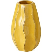 Scandi Ripple Vase, Crackle Glazed, Pop Yellow, Artisan Crafted, Stoneware, Dynamic Textured Surface, Rustic Modern Style, 2.75 D x 7.0 H Inches