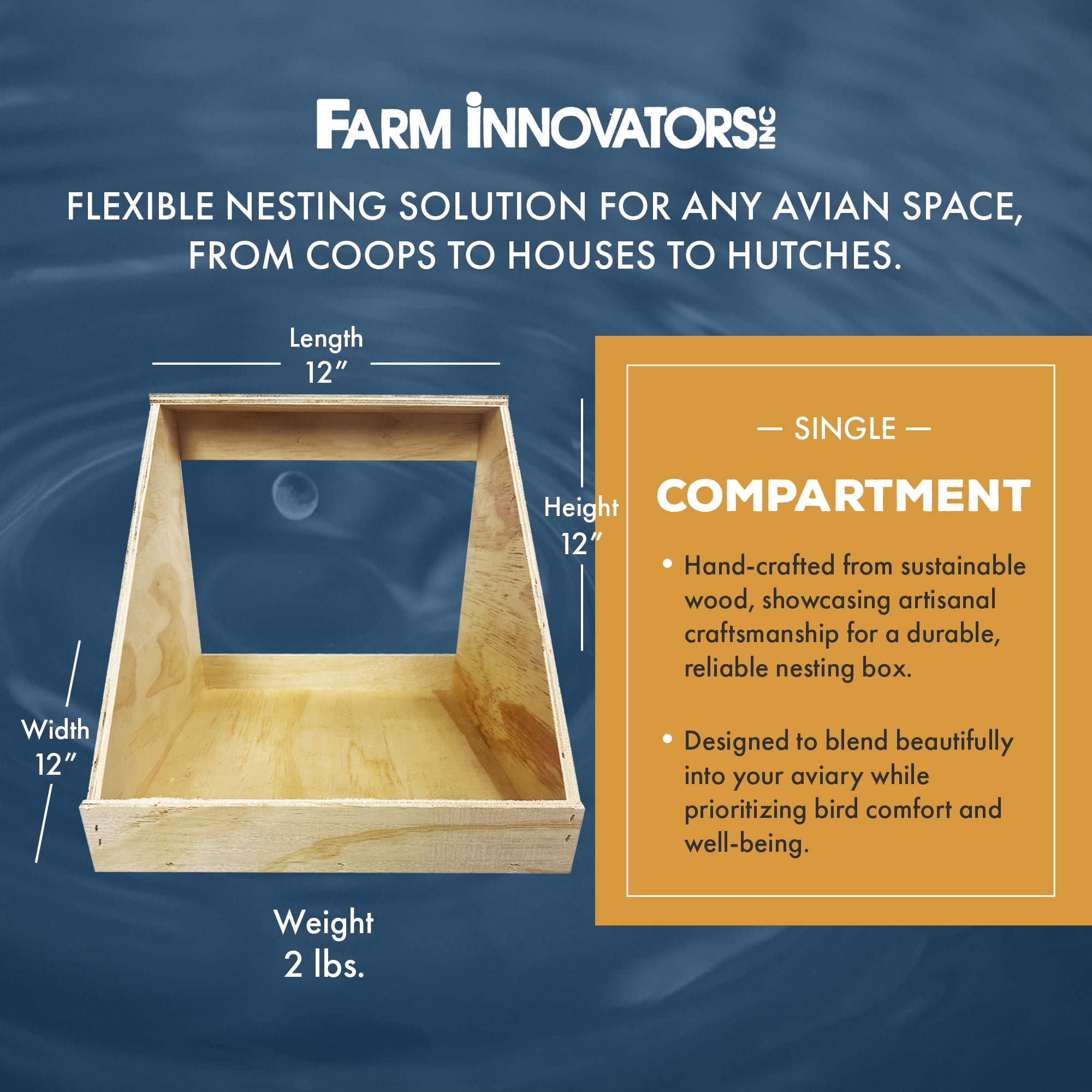 Farm Innovators Single Compartment Wood Nesting Box for Chickens