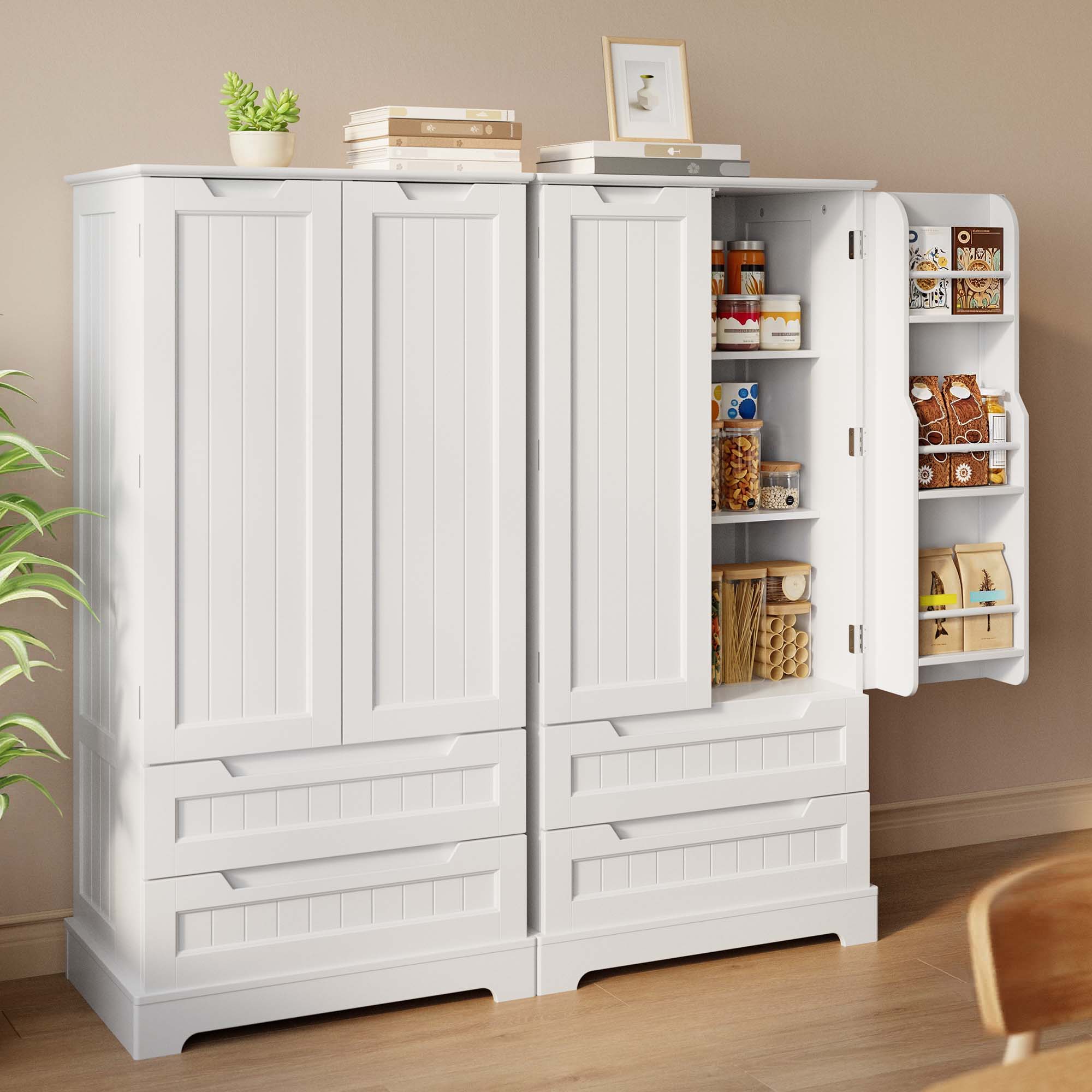 Pantry Storage Cabinet with 2 Drawers，Asofer 47" Kitchen Small Food Pantry Cabinet for Dining Room, White