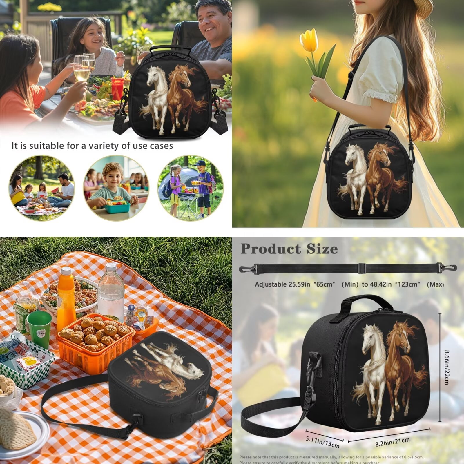 Pzuqiu Running Horses Boys Backpack Set of 5 School Bookbag Purse with Reusable Lunch Tote Bag Water Bottle Bag Pencil Case for Kids Elementary Schoolbags