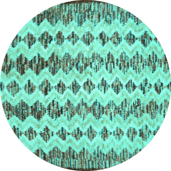 Ahgly Company Machine Washable Indoor Round Abstract Turquoise Blue Contemporary Area Rugs, 4' Round