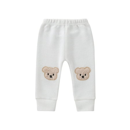 

Infant Baby Boy Girl Waffle Harem Pants Kids Cute Bear Patch Sweatpants Toddler Leggings Trousers Fall Bottoms