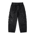 thumbnail image 3 of GXWEA Boys Jeans Boys Black Multi Cargo Pocket Wide Leg Denim Pants Embroidery Loose Street Jeans Spring Daily Wear（Black,7-8 Years）, 3 of 9