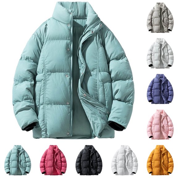 Men's Coats Puffer Jacket Viral Oversized Bubble Puffer Solid color Jackets Trend Stand Collar Double Zip Windproof Thermal Insulated