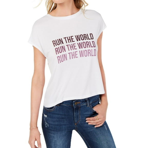 Bar Iii Womens Run The World Graphic T-Shirt