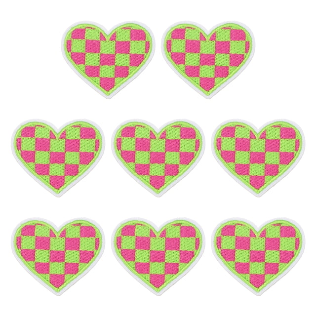 Uxcell 8 Pcs Parche Bordado en Forma de Corazón para Planchar, Aplicaciones Bordadas, Parche para Chaqueta, Ropa, Sombreros, Jeans, Accesorio DIY, Verde/Rosa Pálido