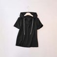 thumbnail image 6 of Short Sleeve Hoodies for Women Casual Solid Color V-Neck Pullover Loose Fit Comfy Sweatshirt Fashion Trendy Daily Wear Black M, 6 of 8