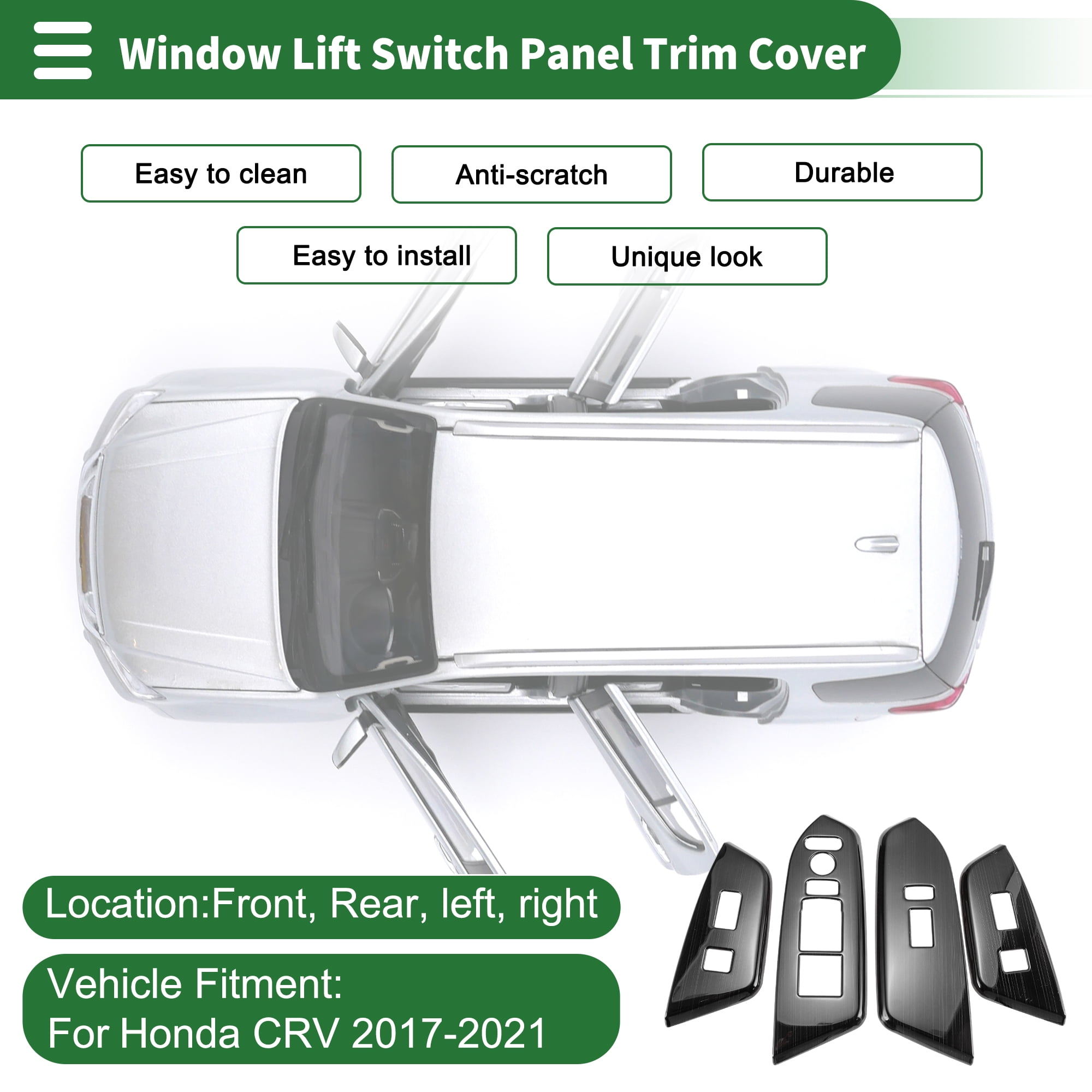 Unique Bargains Window Lift Switch Panel Trim Cover for Honda CRV 2017-2021 Front Rear Car Door Window Control Button Interior Accessories Black Titanium Brushed
