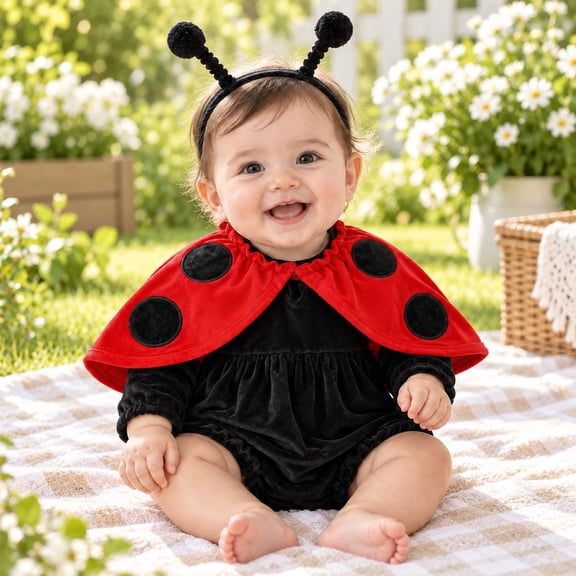 MEZZALL Boys Girls Jumpsuit Romper Cartoon Bodysuits Cartoon Ladybug Design Headbands Set Onesie One-Pieces