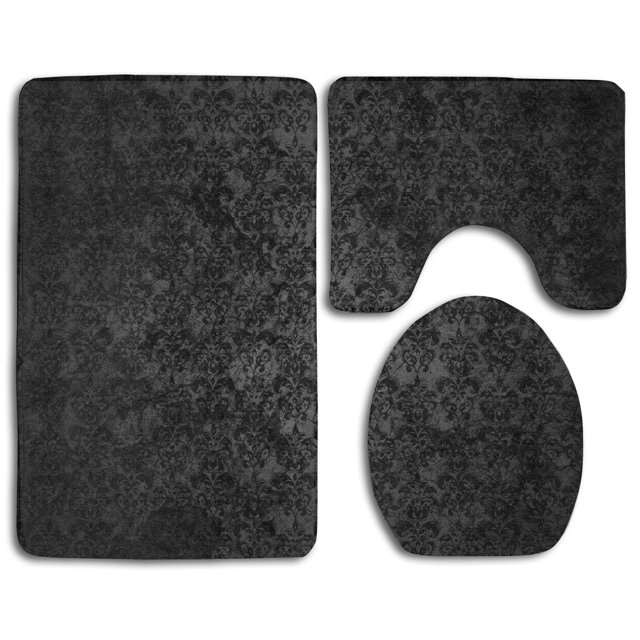 Juego de alfombras de baño de 3 piezas ABPHQTO Textura de adornos elegantes negros