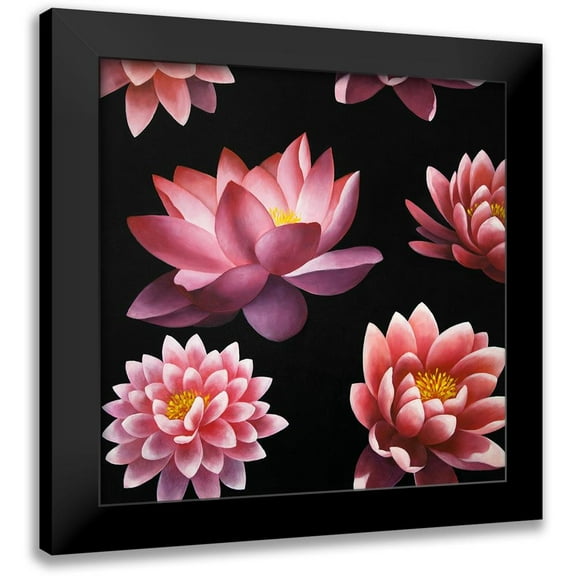 Atelier B Art Studio 12x12 Black Modern Framed Museum Art Print Titled - LOTUS FLOWER PATTERN