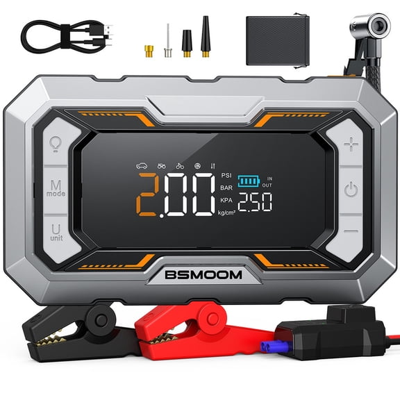 BSMOOM 8500A Portable Jump Starter with Air Compressor 160PSI, 12V Car Battery Jump Starter Power Bank 25000mAh (ALL Gas/10.0L Diesel), Jump Box Power Pack with 3-in-1 LED Flashlight & LCD Display
