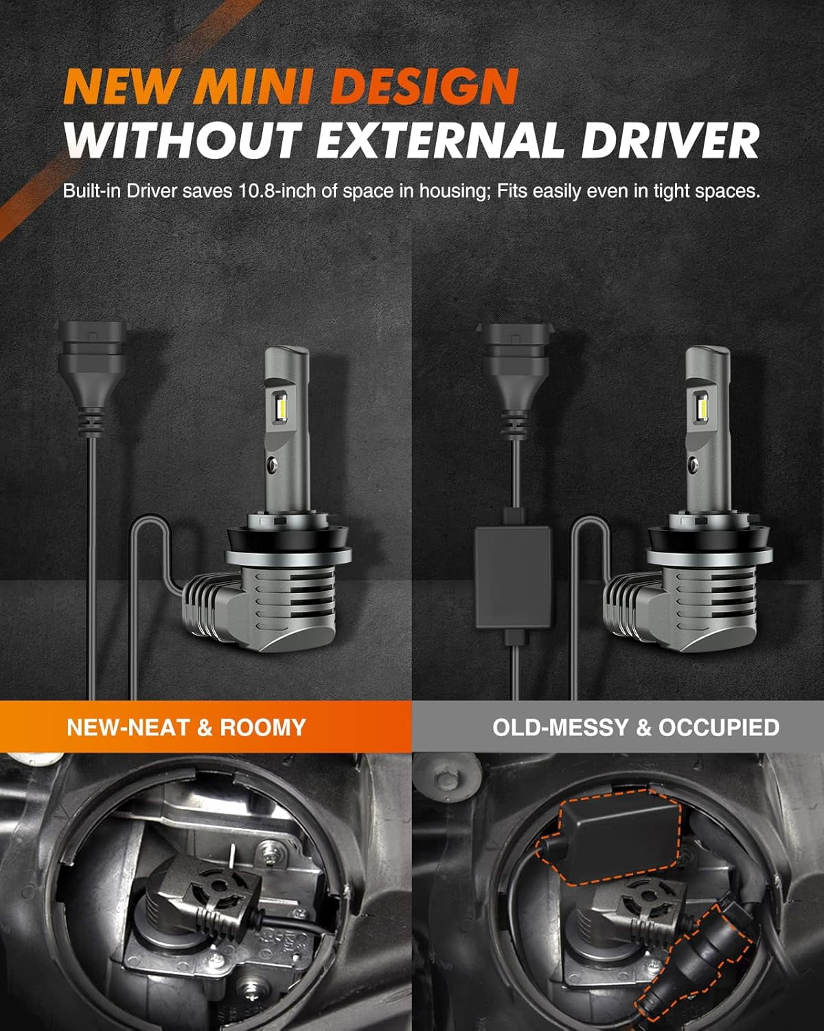 SEALIGHT H11 LED Headlight Bulb, 60000LM 900% Super Brighter, 6500K Hi/Low Beam, With 25000RPM Cooling Fan, 60000HRS+ Lifespan, Pack of 2